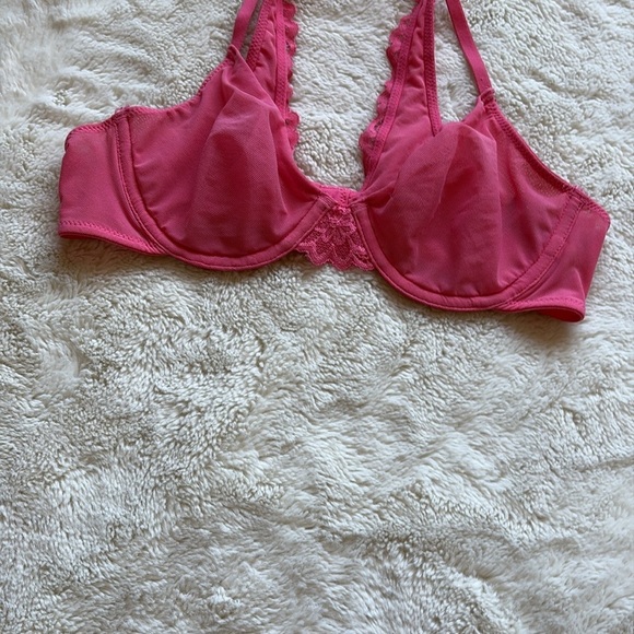Aerie Hot Pink Mesh Racerback Bra 32B | Sheer, Sexy, Comfy Lingerie - Picture 3 of 7